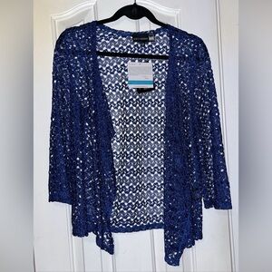 Antthony Design Originals Open Front Cardigan 3/4 Sleeves Medium Blue NWT